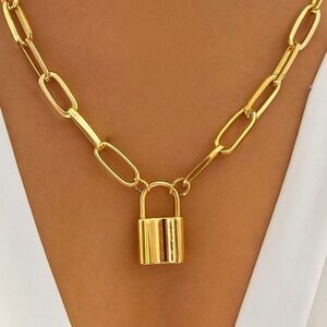 NEW | 14K Gold Plated Lock Pendant Necklace